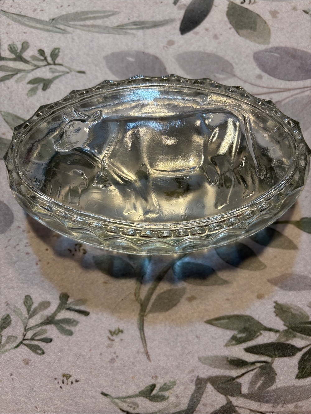 Vintage French Pressed Glass Cow Butter Dish “Burriere Vache”